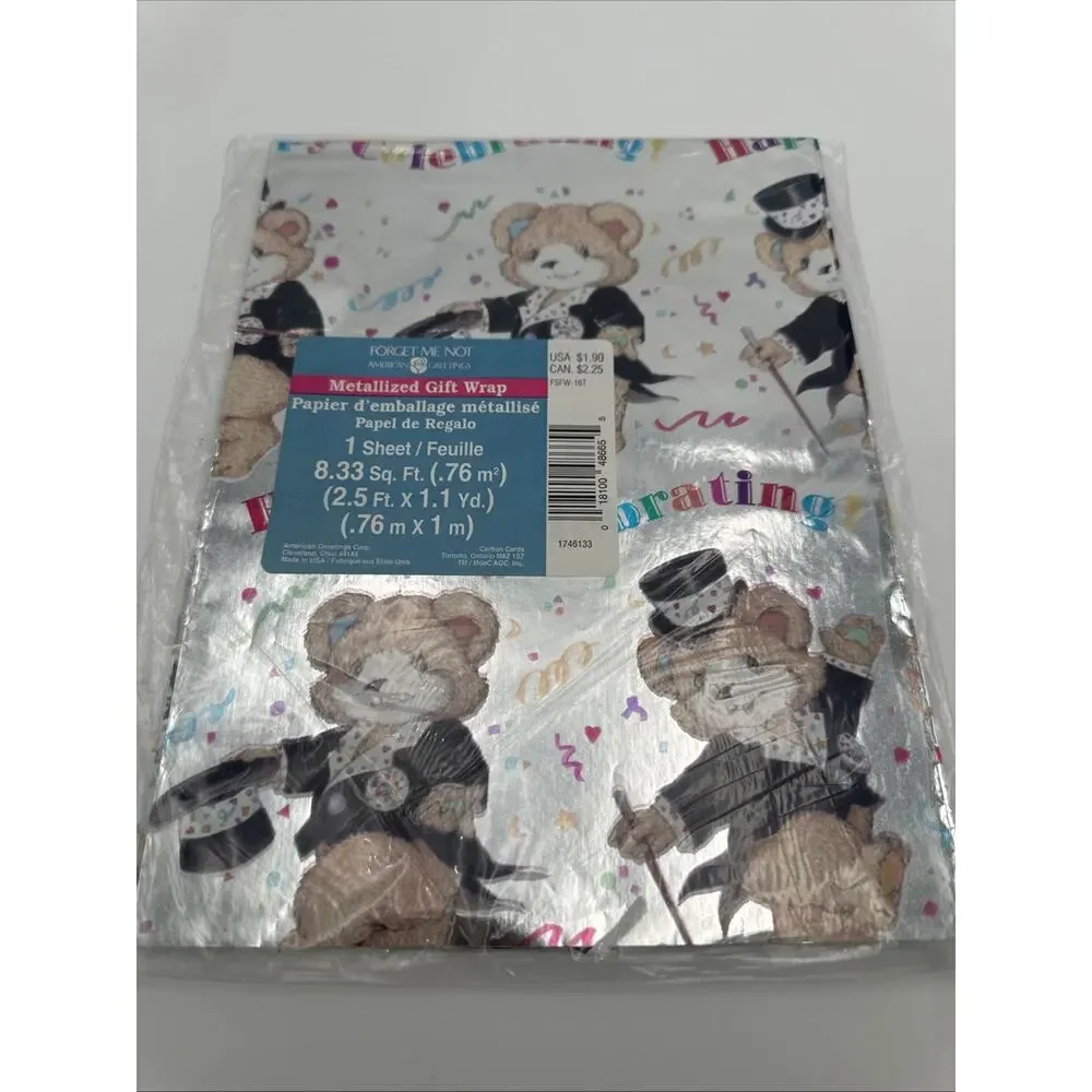 3 Vintage Forget Me Not Gift Wrap Packs Puppy, Bears And It’s A Boy